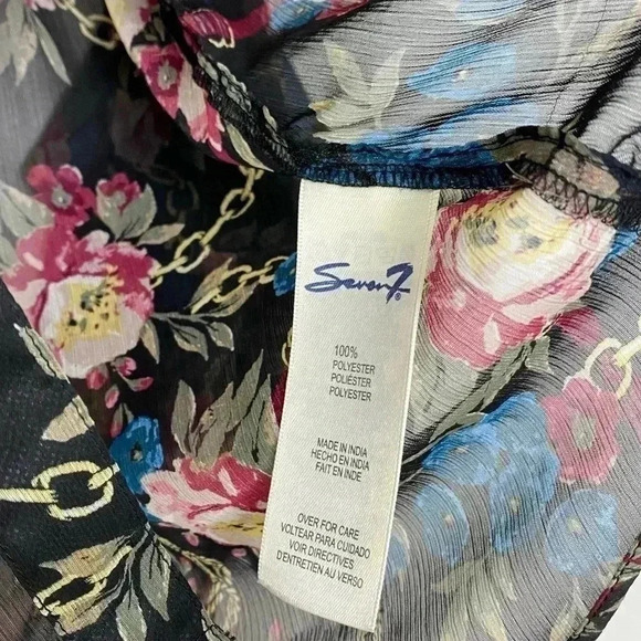 Seven7 Floral Black Ruffle Sheer Button Down Blouse - Picture 5 of 6